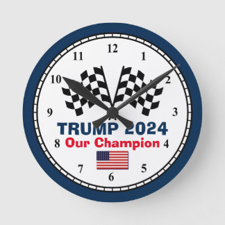Trump 2024 Flaggor Round Clock Tävling Rund Klocka
