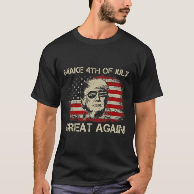 Trump 2024 Gör 4:e juli Underbar igen, amerikanska T Shirt (Framsida)