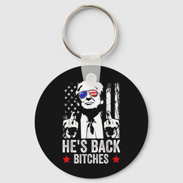Trump 2024 Hes Back Es Trump 2025 Nyckelring (Framsida)