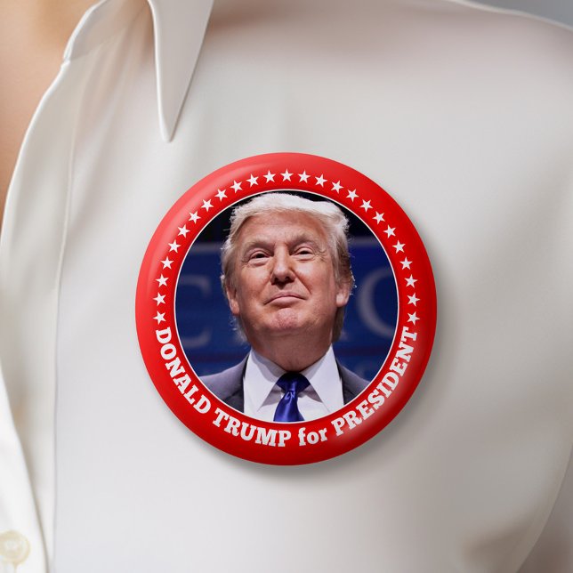 Trump 2024 med Photo och Red gräns Knapp (Trump 2024 Button)