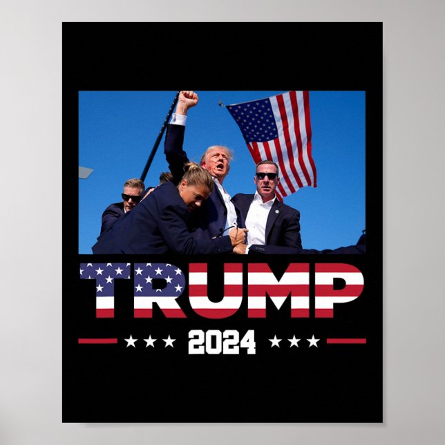 Trump 2024 Överlevt shot vid val Rally Poster (Framsidan)