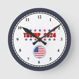 Trump 2024 Patriotic Stars Round Clock Rund Klocka