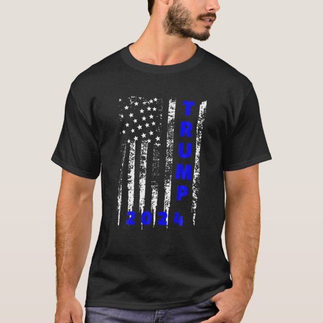 Trump 2024 Polislinje Blue Tillsatta lagar Americ T Shirt (Framsida)