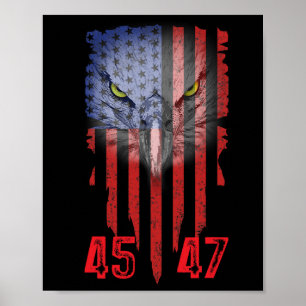 Trump 2024 President 45 och 47 American Flagga Tru Poster