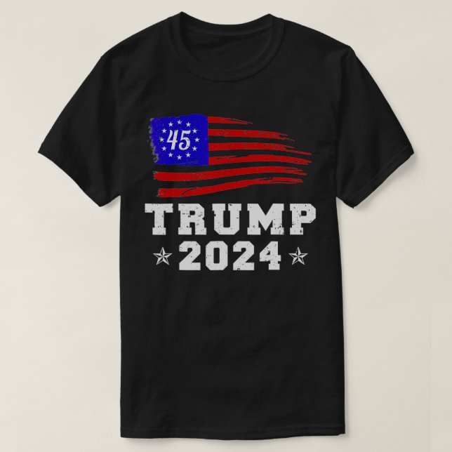 Trump 2024 Retro Kampanj Button Re Valect Presiden T Shirt (Design framsida)