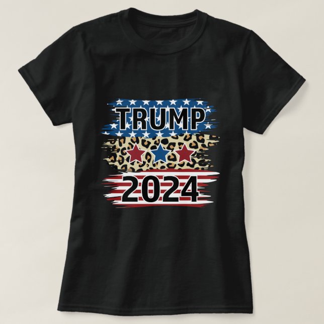 Trump 2024 Roligt American Flagga Cheetah Mönster T Shirt (Design framsida)