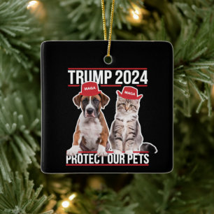 Trump 2024 Skydda våra husdjur Cat Hundar MAGA Julgransprydnad Keramik