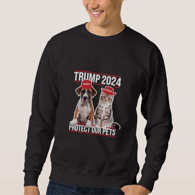 Trump 2024 Skydda våra husdjur Cat Hundar MAGA Lång Ärmad Tröja (Framsida)