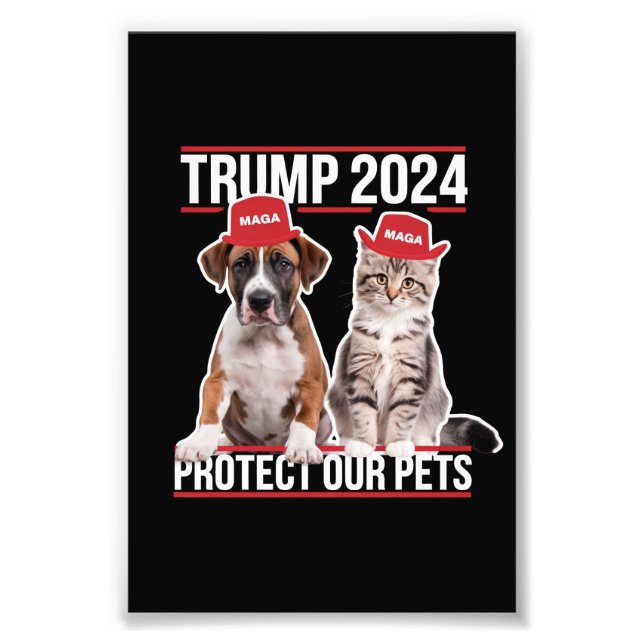 Trump 2024 Skydda Våra Husdjur Katter Hundar MAGA Fototryck (Framsidan)
