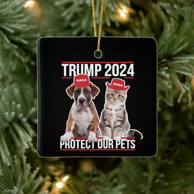 Trump 2024 Skydda Våra Husdjur Katter Hundar MAGA Julgransprydnad Keramik (Träd)