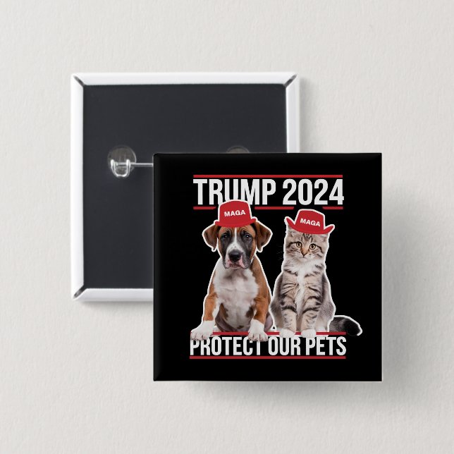 Trump 2024 Skydda Våra Husdjur Katter Hundar MAGA Knapp (Framsida & baksida)