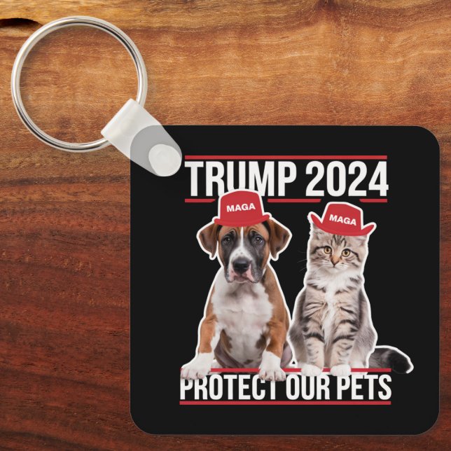 Trump 2024 Skydda Våra Husdjur Katter Hundar MAGA Nyckelring (Framsida)