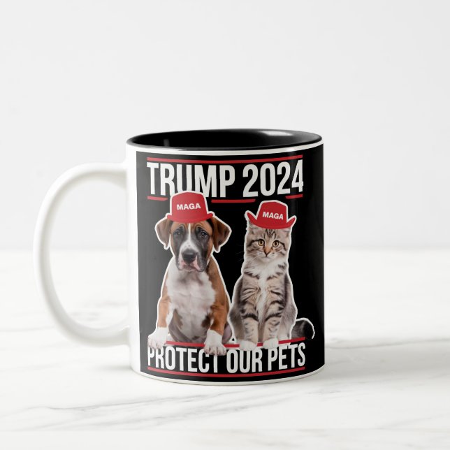Trump 2024 Skydda Våra Husdjur Katter Hundar MAGA Två-Tonad Mugg (Vänster)