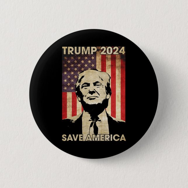 Trump 2024 Spara America American Flagga Valection Knapp (Framsida)