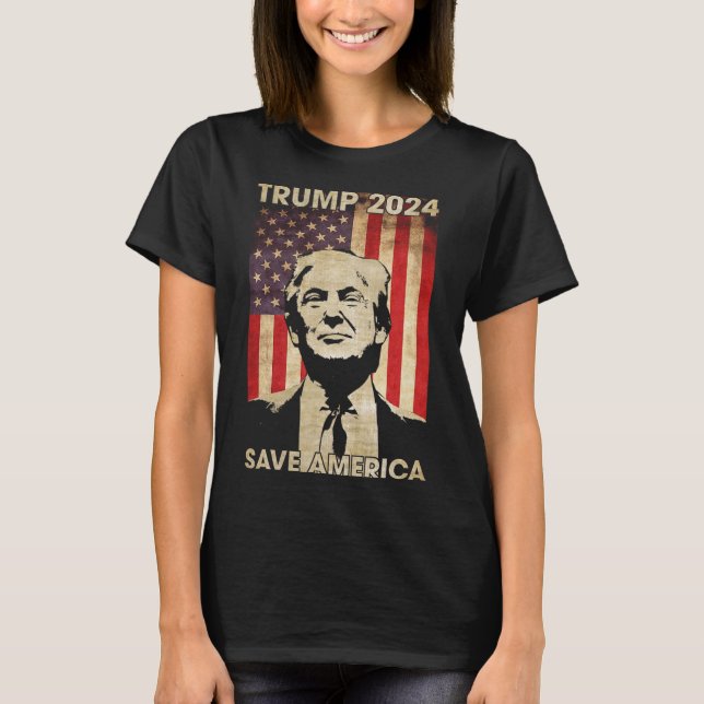 Trump 2024 Spara America American Flagga Valection T Shirt (Framsida)