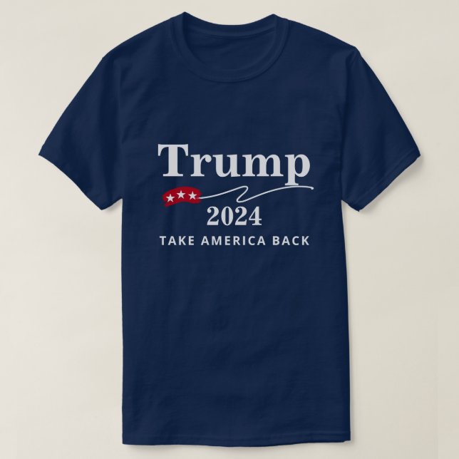 Trump 2024 Ta Amerika tillbaka röd, vit och blå T Shirt (Design framsida)