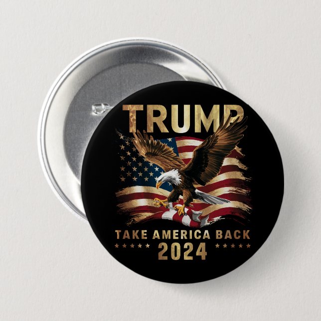 Trump 2024 Ta tillbaka Amerika Amerikansk flagga T Knapp (Framsida & baksida)