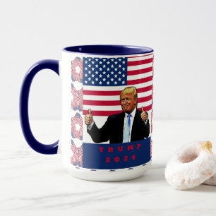 Trump 2024 Thumbs Up American Flagga Mugg