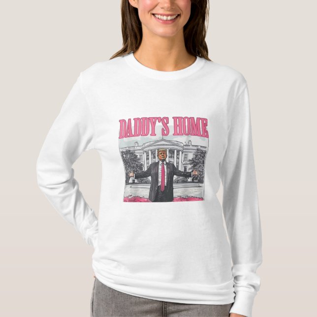 Trump 2024 Val Pappor Hemma Rosa T Shirt (Framsida)