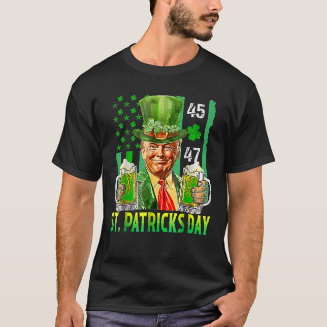 Trump 2025 American Flagga St Patrick s Day T Shirt (Framsida)