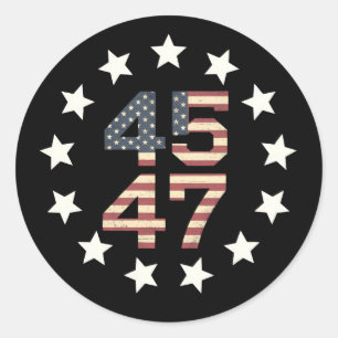 Trump 45 47 stjärnor Vintage USA amerikansk flagga Runt Klistermärke