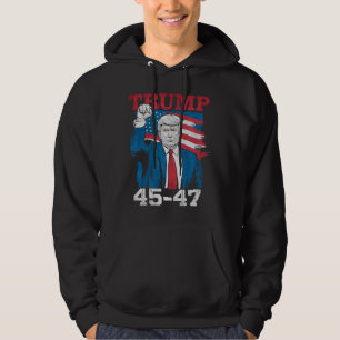 Trump 45 47 Vintage Retro USA Amerikansk Flagga Hoodie