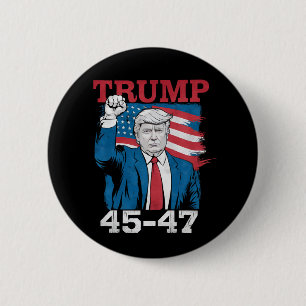 Trump 45 47 Vintage Retro USA Amerikansk Flagga Knapp