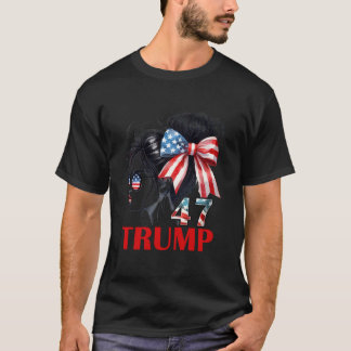 Trump 47 Messy Bun Sunglasses USA flagga Trump 202 T Shirt