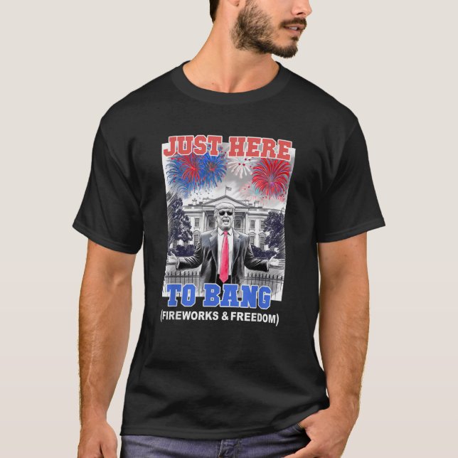 TRUMP 4:e juli, JUST HIT TILL BANG Patriotic BBQ T Shirt (Framsida)