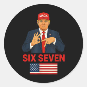 Trump 67 Meme Six Seven Rolig Valdräkt  Runt Klistermärke