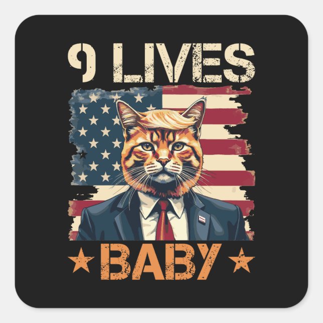 Trump 9 Lives Baby Fyrkantigt Klistermärke (Framsida)