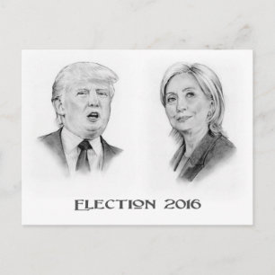 Trump and Hillary Pencil Porträtt, val 2016 Vykort