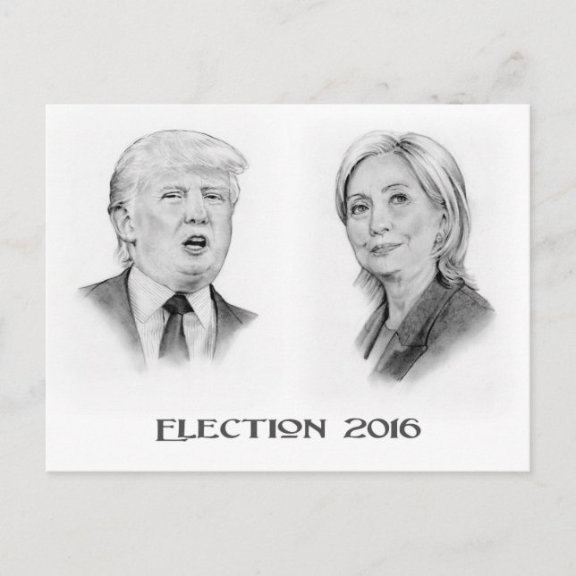 Trump and Hillary Pencil Porträtt, val 2016 Vykort (Framsida)
