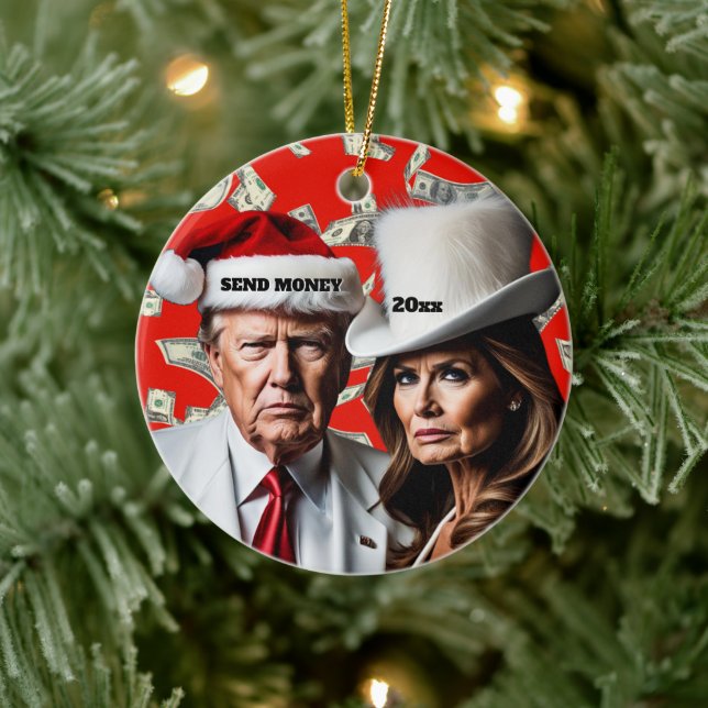 Trump and Melania "Send Money"-jul Julgransprydnad Keramik (Träd)