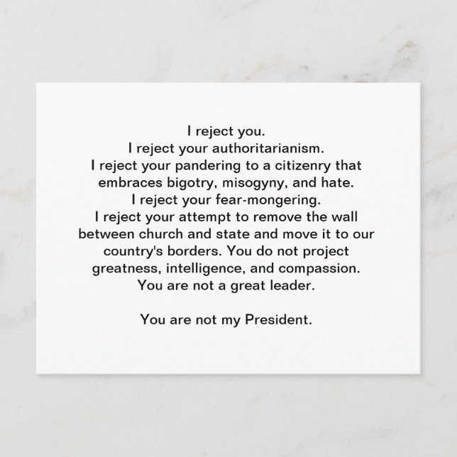 Trump Är Inte Min President Vykort (Framsida)