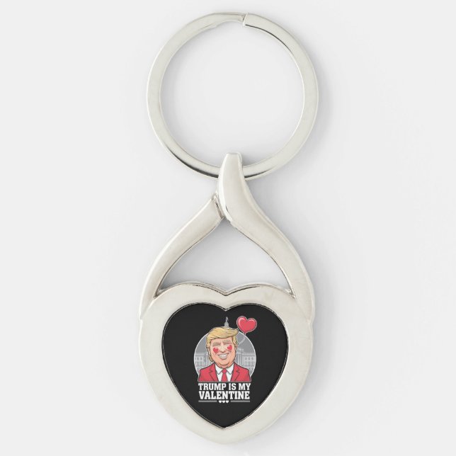 Trump är My Valentine Retro Valentines day Twisted Heart Silverfärgad Nyckelring (Framsidan)