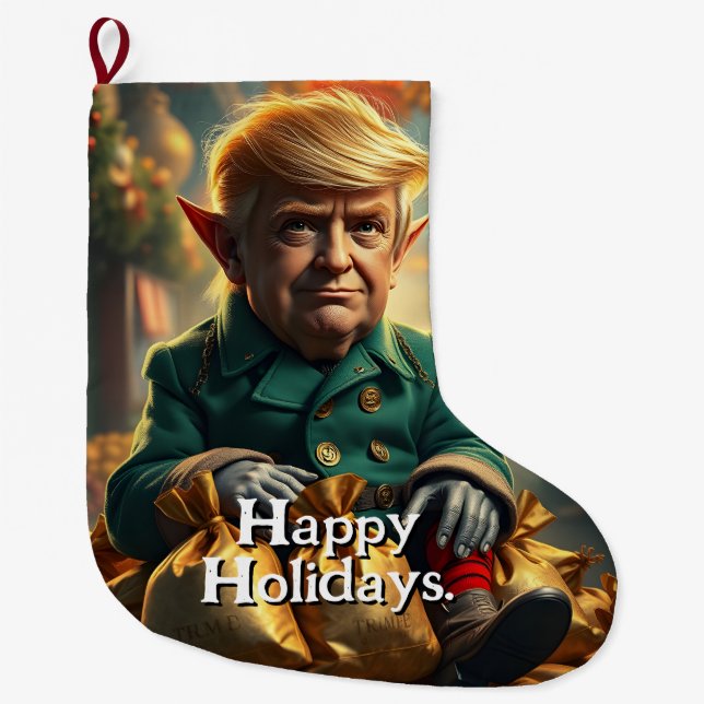 Trump As a Cheery Christmas Elf Stor Julstrumpa (Framsidan)