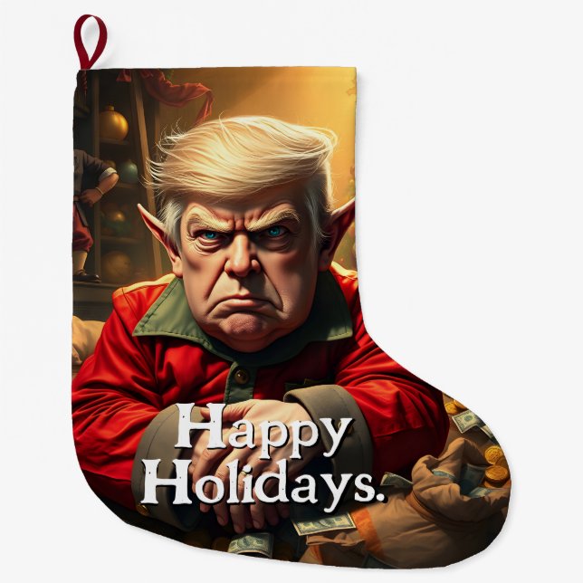 Trump As an Angry Christmas Elf Stor Julstrumpa (Framsidan)