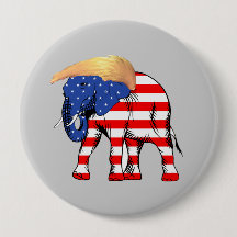 Trump Bad Hair Elephant Round Pin-Back Button, ZSS