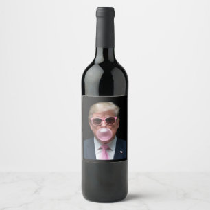 Trump Bubble Gum Rosa Rolig USA President Vinflaska Etikett
