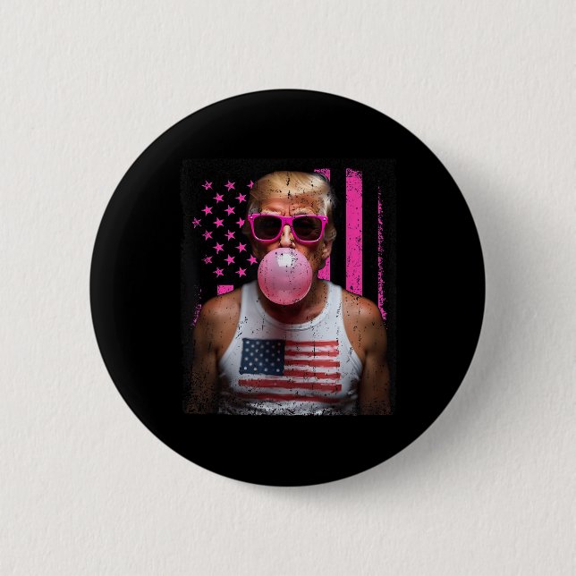 Trump Bubble Gum Rosa Sungles USA flagga Funny _2 Knapp (Framsida)