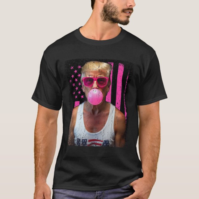 Trump Bubble Gum Rosa Sungles USA flagga Funny T Shirt (Framsida)