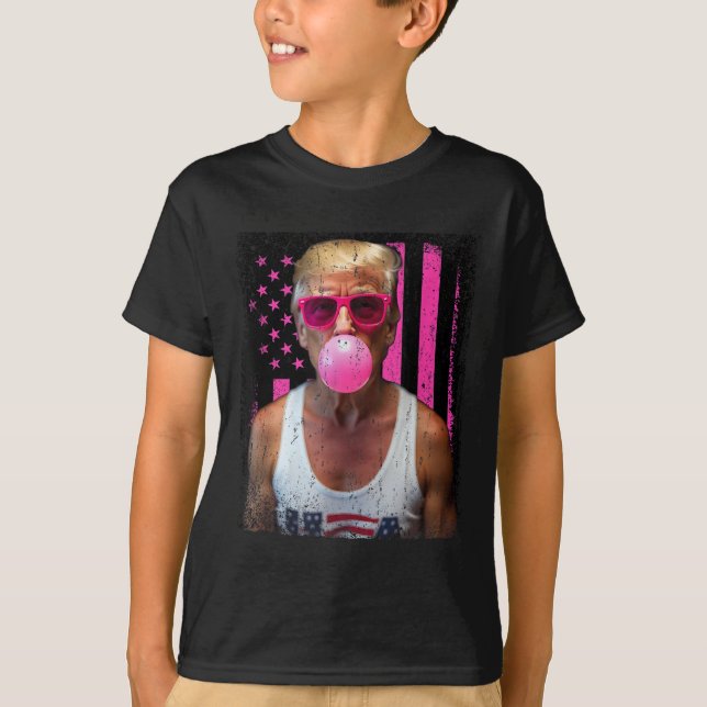 Trump Bubble Gum Rosa Sungles USA flagga Funny T Shirt (Framsida)