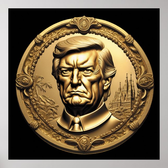 TRUMP CGI Collecsible Guld Art-Coin Doubloon Poster (Framsidan)