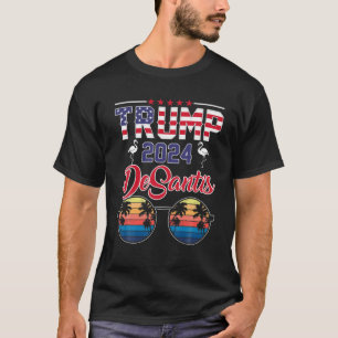 Trump Desantis 2024 Retro American Flagga Flamingo T Shirt