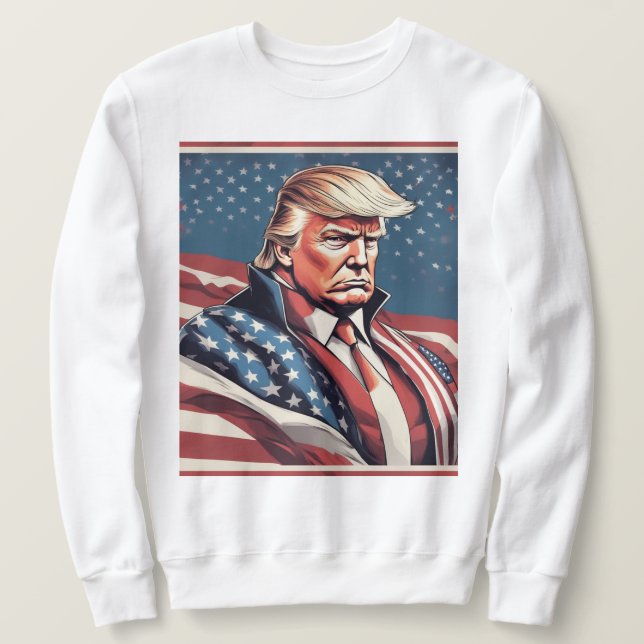 Trump Epic American Flagga Hoodie Lång Ärmad Tröja (Design framsida)