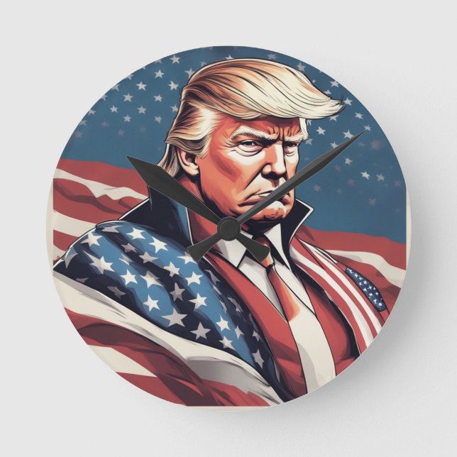 Trump Epic American Flagga Wall Clock Rund Klocka (Framsida)