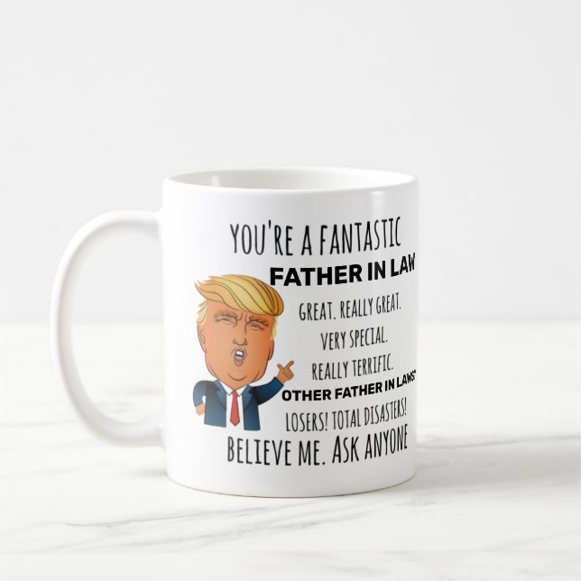 Trump Far in Law, Funny Pappa Birthday Far Day Kaffemugg (Vänster)