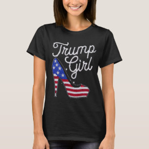Trump Flicka Högt Klack Amerikansk Flagga Bling Pa T Shirt
