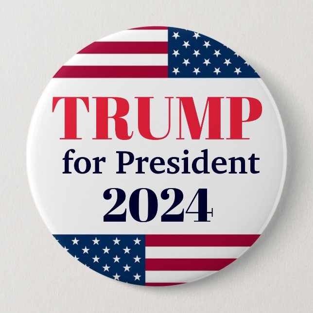 TRUMP för president 2024-American Flagga Button Knapp (Framsida)